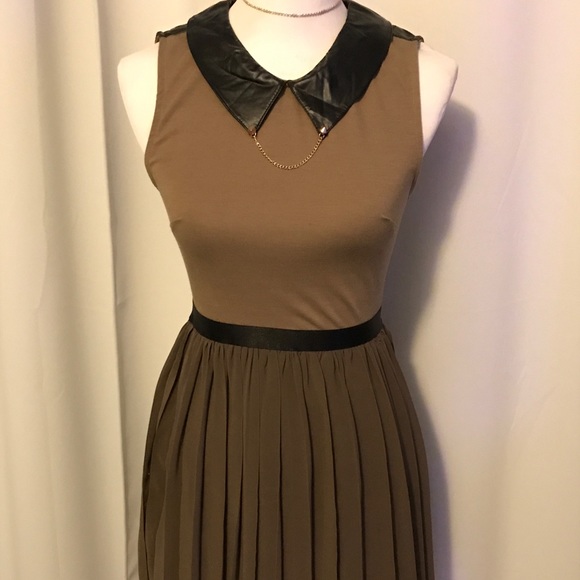 Dresses & Skirts - Tan Dress with Faux Leather Accents